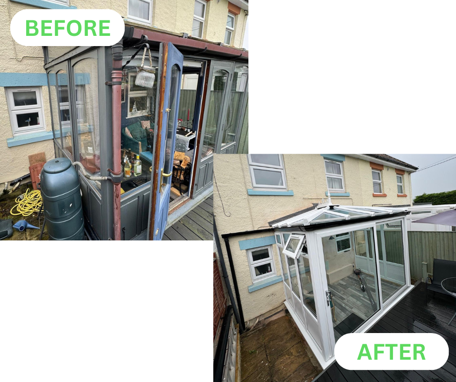 Before and after - new conservatory Swindon