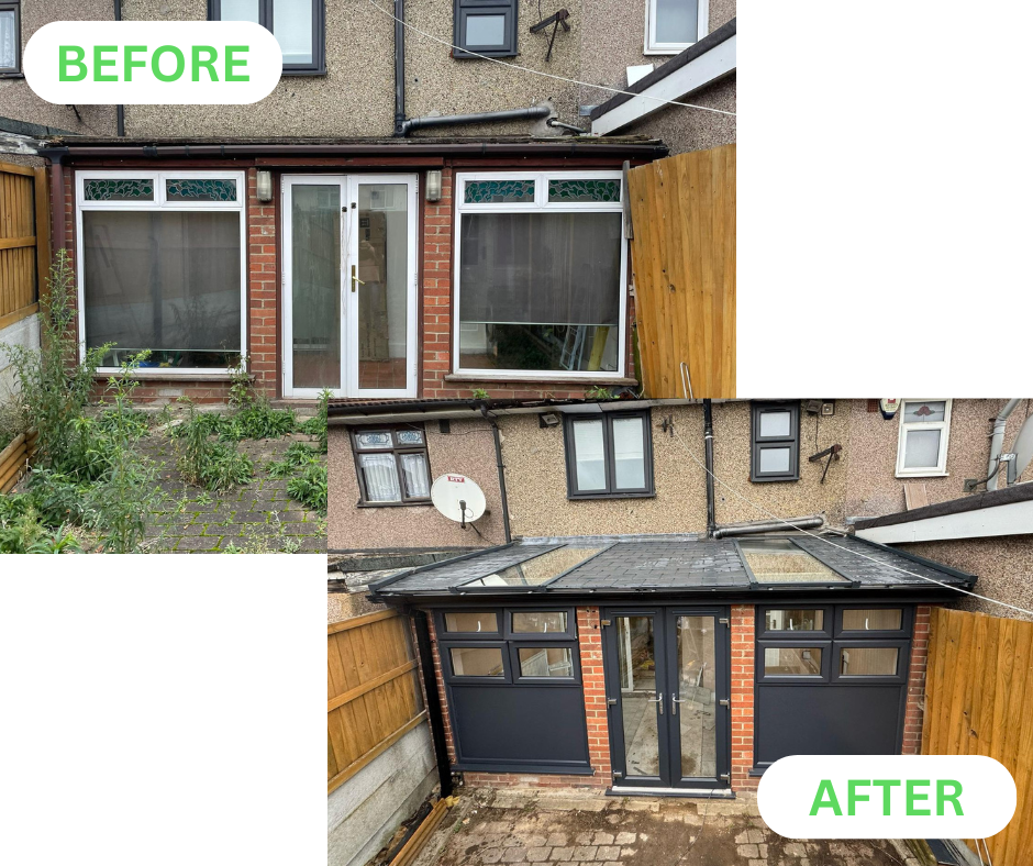 before and after conservatory roof replacement - ultraframe solid roof