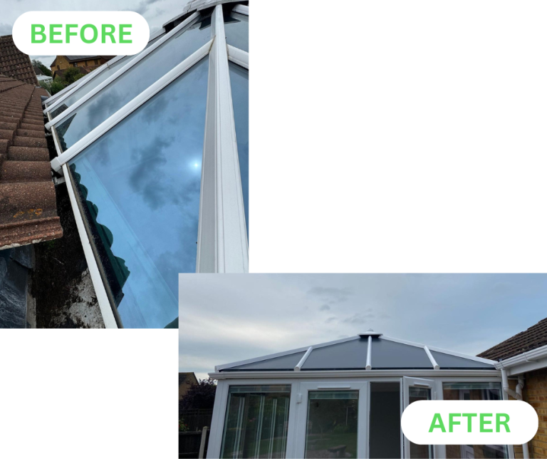 Before & After photo of a solid conservatory roof